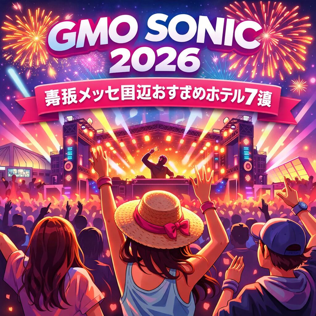 GMO SONIC 2026 幕張メッセ周辺おすすめホテル7選 イラスト
